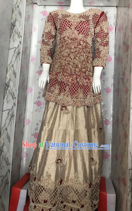 Indian Traditional Bride Lehenga Exquisite Embroidered Dress Asian Hui Nationality Wedding Costume for Women