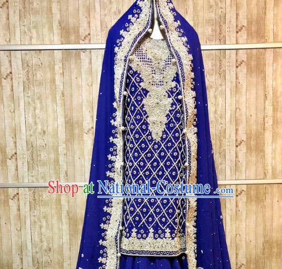 Indian Traditional Bride Royalblue Lehenga Exquisite Embroidered Dress Asian Hui Nationality Wedding Costume for Women