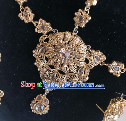 Indian Traditional Wedding Golden Eyebrows Pendant and Earrings Asian India Bride Headwear Jewelry Accessories for Women