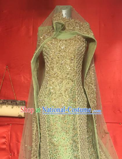 Indian Traditional Bride Embroidered Green Lehenga Dress Asian Hui Nationality Wedding Costume for Women