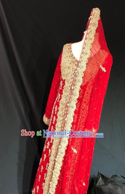 Indian Traditional Bride Embroidered Red Lehenga Dress Asian Hui Nationality Wedding Costume for Women