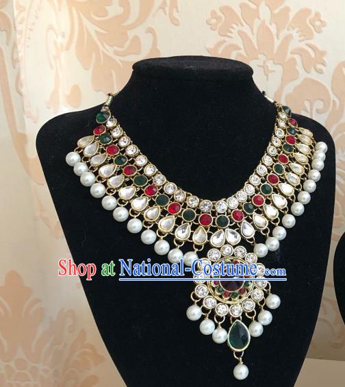 Indian Traditional Wedding Crystal Gems Necklace Asian India Bride Jewelry Accessories for Women