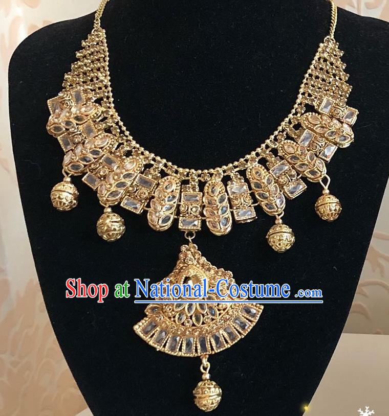 Indian Traditional Wedding Golden Necklace Asian India Bride Jewelry Accessories for Women