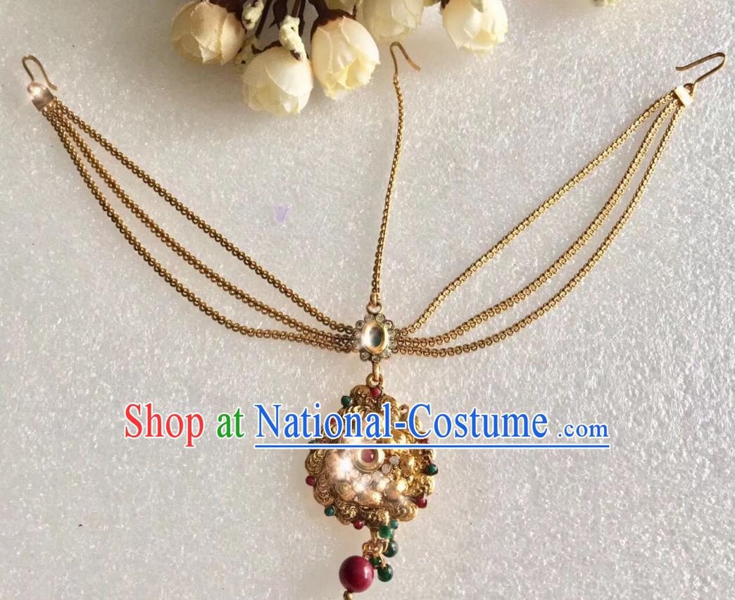 Indian Traditional Wedding Golden Chain Eyebrows Pendant Asian India Bride Headwear Jewelry Accessories for Women