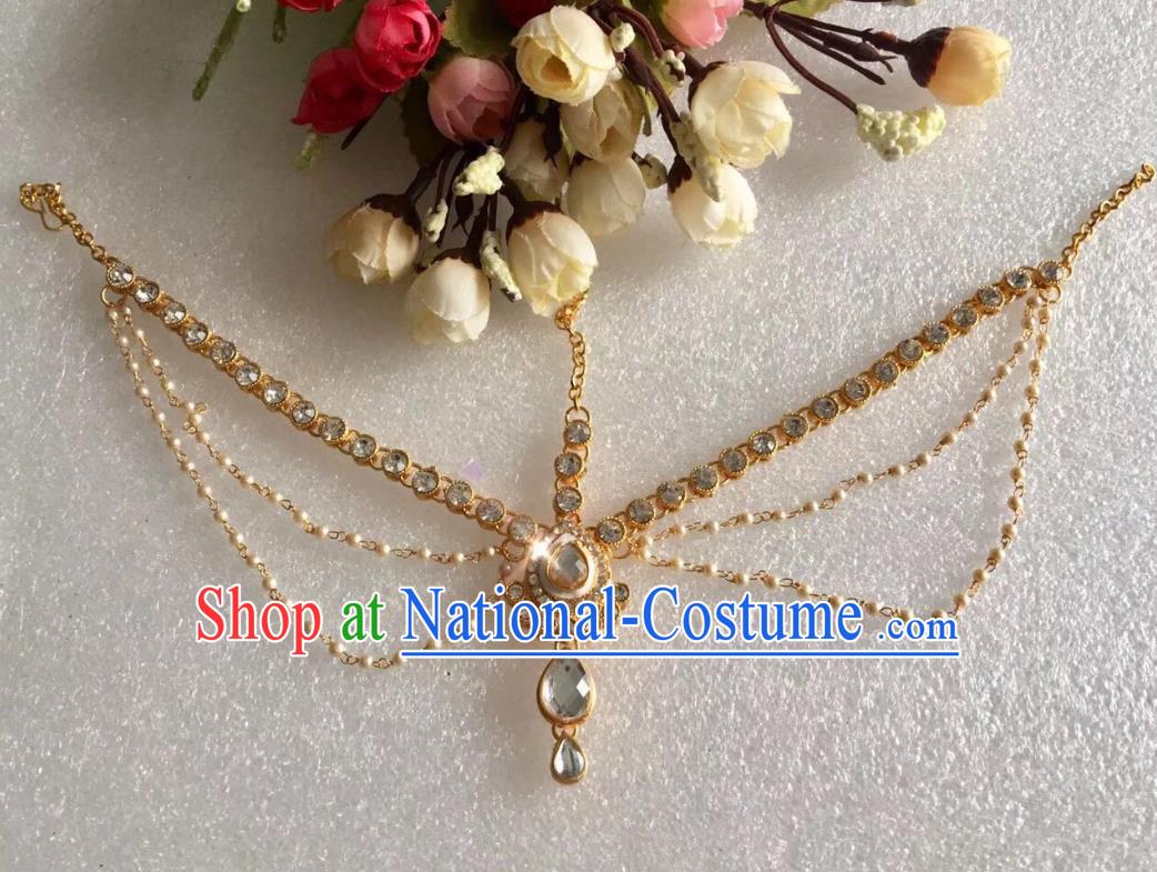 Indian Traditional Wedding Crystal Eyebrows Pendant Asian India Bride Headwear Jewelry Accessories for Women