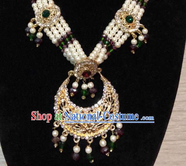 Indian Court Traditional Wedding Crystal Pearls Necklace Asian India Bride Jewelry Accessories for Women