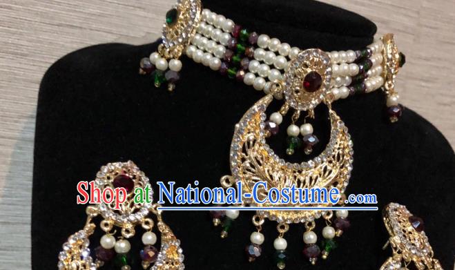 Indian Court Traditional Wedding Crystal Pearls Necklace Asian India Bride Jewelry Accessories for Women