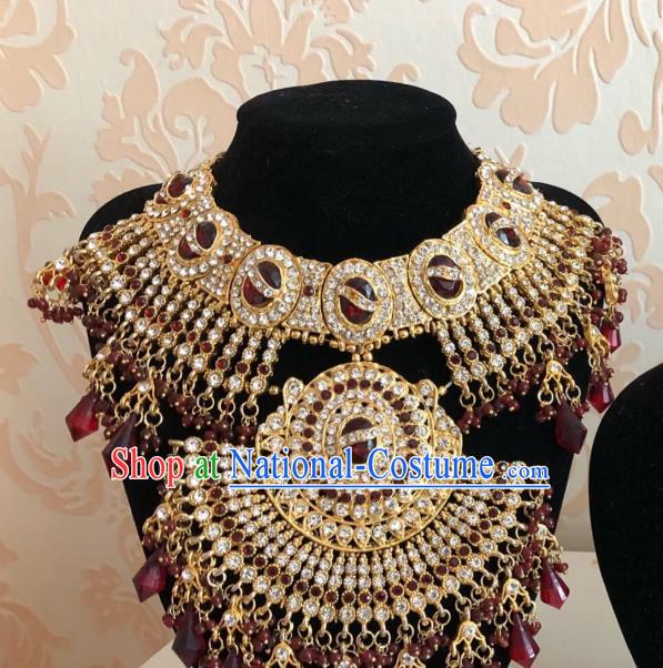 Indian Court Traditional Wedding Luxury Gem Golden Necklace Asian India Bride Jewelry Accessories for Women