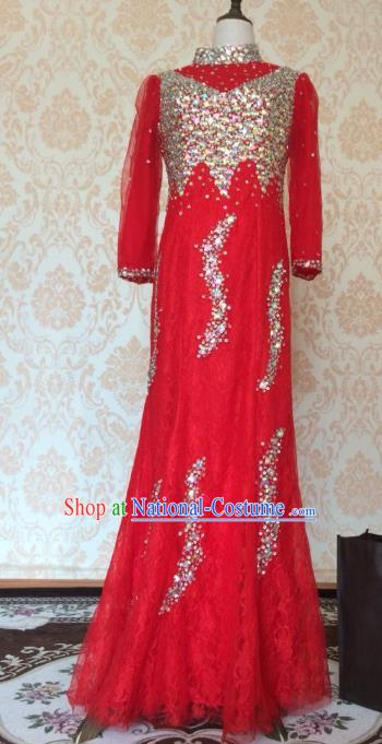 Top Grade Bride Embroidered Red Wedding Dress Bridal Full Dress Wedding Costume for Women