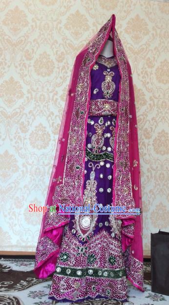 Indian Traditional Wedding Purple Lehenga Dress Asian Hui Nationality Bride Embroidered Costume for Women