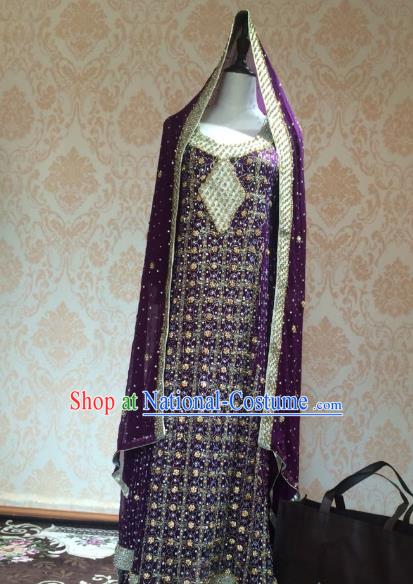 Indian Traditional Purple Lehenga Dress Asian Hui Nationality Wedding Bride Embroidered Costume for Women