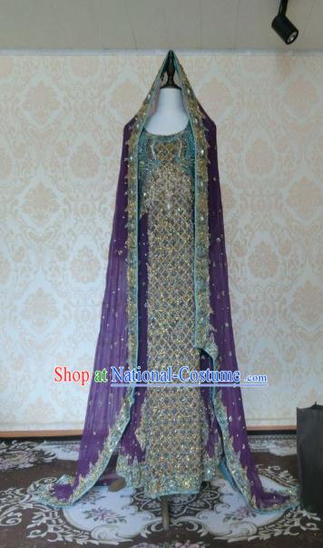 Indian Traditional Purple Lehenga Costume Asian Hui Nationality Wedding Bride Embroidered Dress for Women