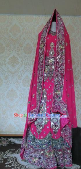 Indian Traditional Diamante Rosy Lehenga Costume Asian Hui Nationality Wedding Bride Embroidered Dress for Women