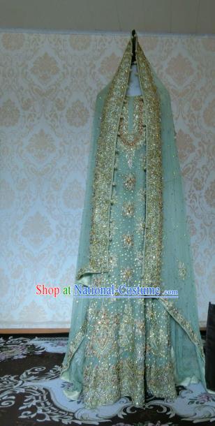 Indian Traditional Light Green Lehenga Costume Asian Hui Nationality Wedding Bride Embroidered Dress for Women