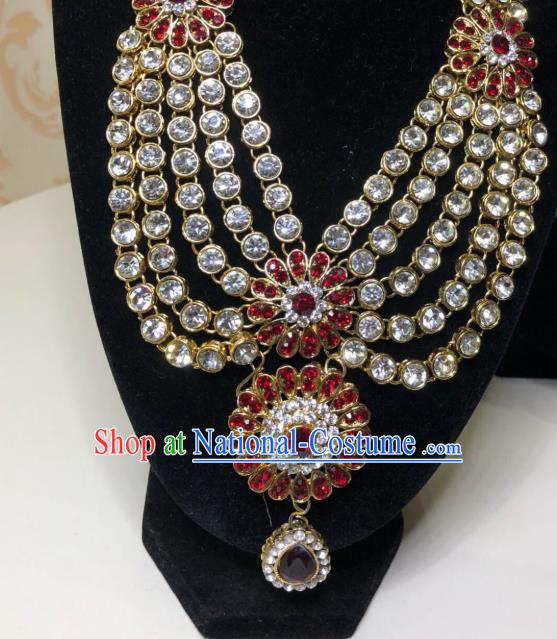 Indian Traditional Wedding Red Crystal Necklace Asian India Bride Jewelry Accessories for Women