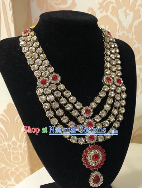 Indian Traditional Wedding Luxury Red Crystal Necklace Asian India Bride Jewelry Accessories for Women