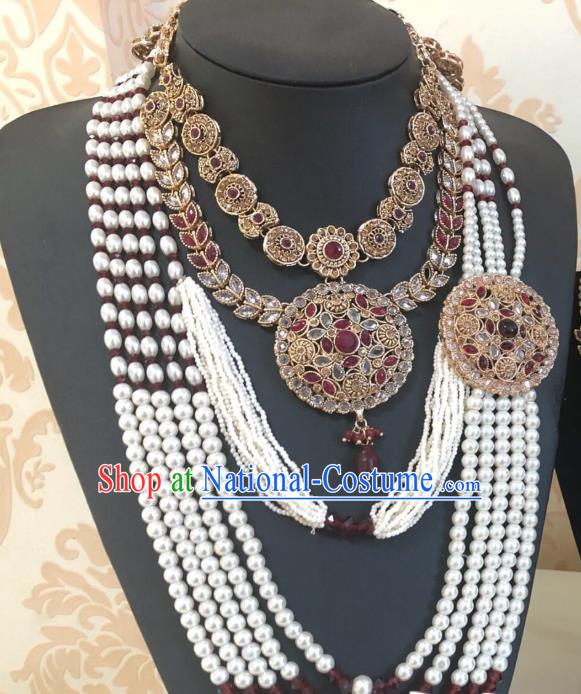 Traditional Indian Wedding Bride Eyebrows Pendant and Beads Necklace Asian India Headwear Jewelry Accessories for Women