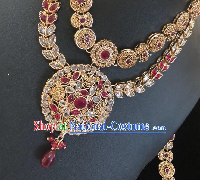 Indian Traditional Wedding Garnet Necklace Asian India Bride Jewelry Accessories for Women