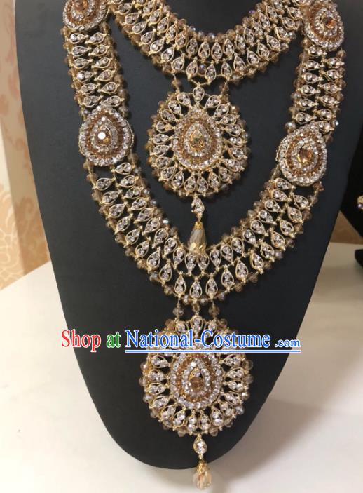 Indian Traditional Wedding Crystal Golden Necklace Asian India Bride Jewelry Accessories for Women