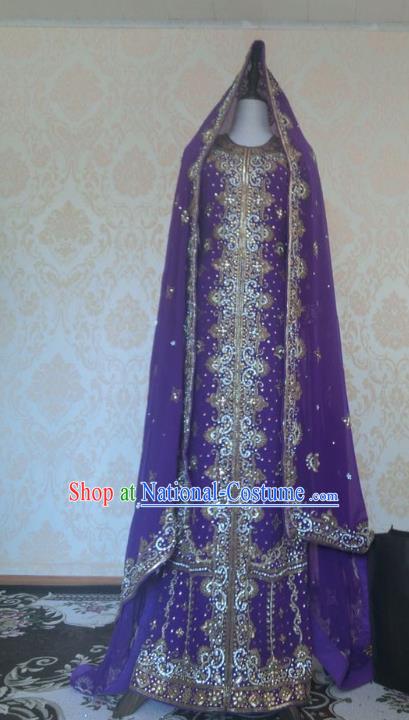 Indian Traditional Diamante Purple Lehenga Costume Asian Hui Nationality Wedding Bride Embroidered Dress for Women