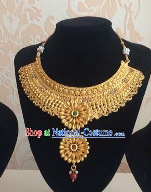 Indian Court Traditional Wedding Luxury Golden Necklace Asian India Bride Jewelry Accessories for Women