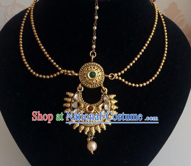 Traditional Indian Court Wedding Golden Eyebrows Pendant Asian India Headwear Jewelry Accessories for Women