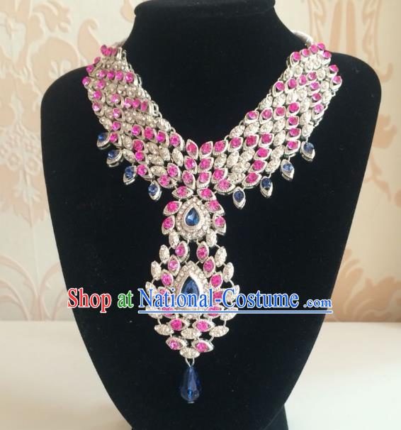 Indian Court Traditional Wedding Luxury Rosy Crystal Necklace Asian India Bride Jewelry Accessories for Women