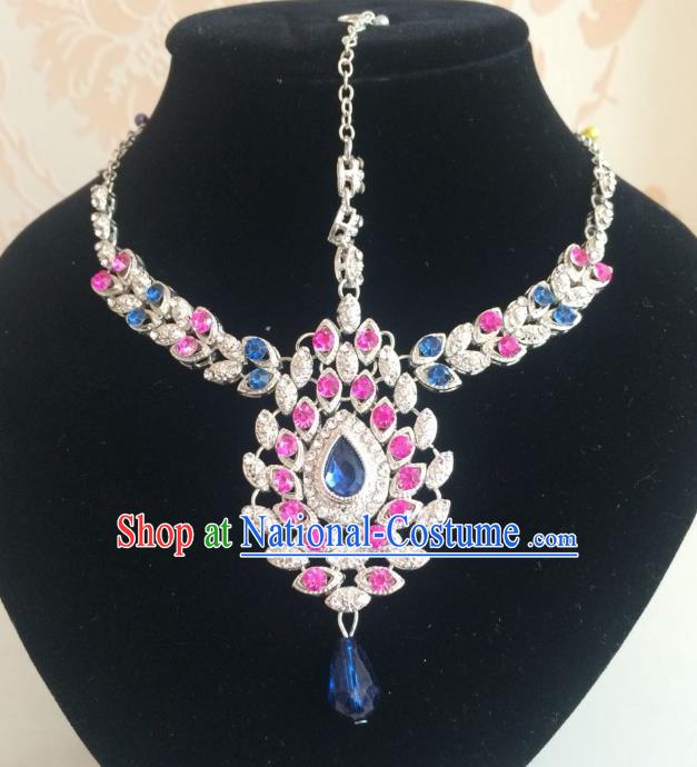 Traditional Indian Court Wedding Rosy Crystal Hair Accessories Asian India Eyebrows Pendant Jewelry Accessories for Women