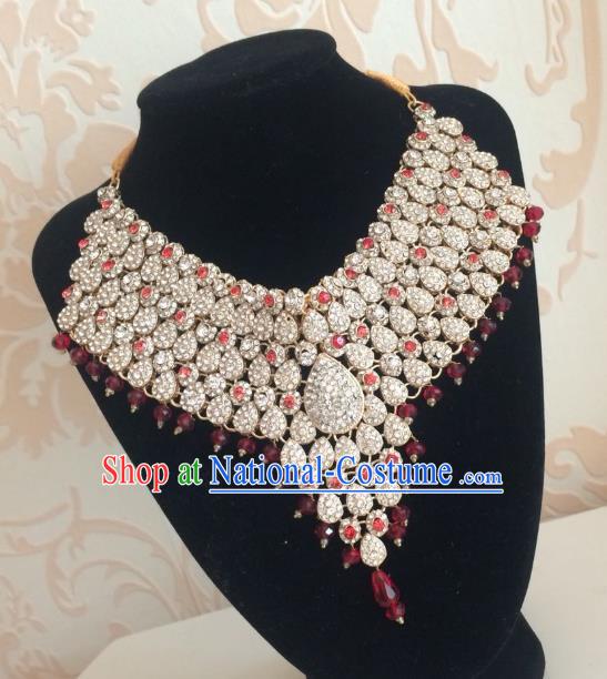 Indian Court Traditional Wedding Luxury Crystal Necklace Asian India Bride Jewelry Accessories for Women