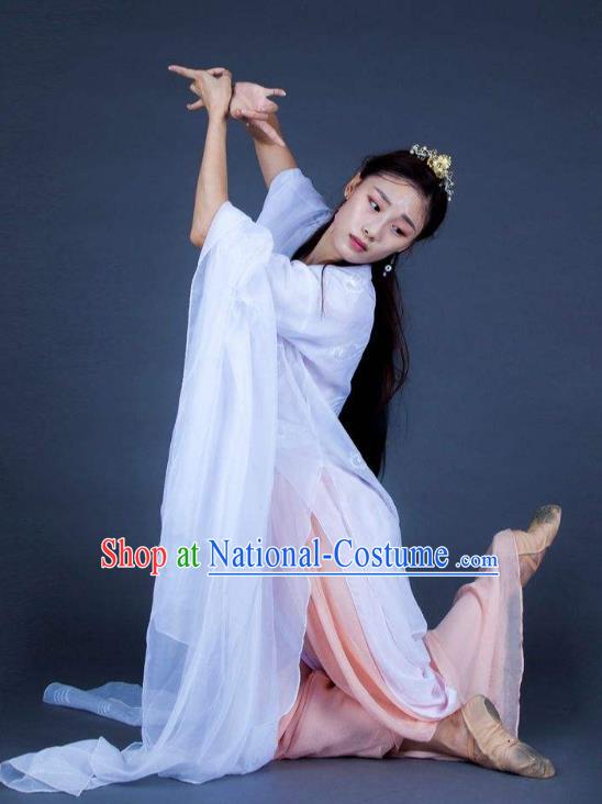 Chinese Traditional Dance Unsillied White Dress Classical Dance Stage Performance Costume for Women