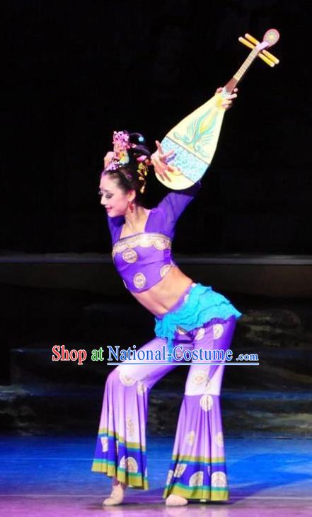 Chinese Traditional Dance Si Lu Hua Yu Flying Apsaras Purple Dress Classical Dance Stage Performance Costume for Women