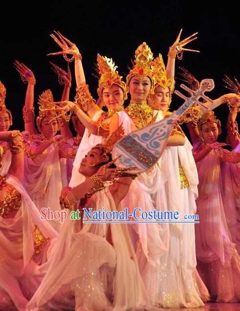 Chinese Traditional Dance Si Lu Hua Yu White Dress Classical Dance Flying Apsaras Stage Performance Costume for Women