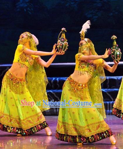 Chinese Traditional Dance Si Lu Hua Yu Green Dress Classical Dance Flying Apsaras Stage Performance Costume for Women