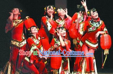 Chinese Red Lantern Folk Dance Outfits Traditional Fan Dance Stage Performance Costume for Women