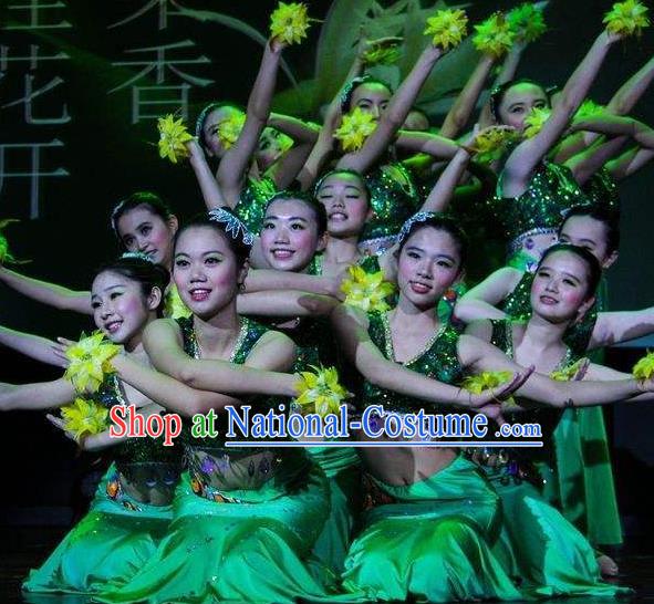 Chinese Fragrance of Miangui Flowers Dai Nationality Dance Green Dress Traditional Peacock Dance Stage Performance Costume for Women