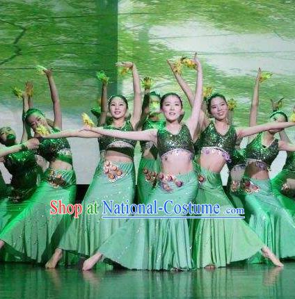 Chinese Fragrance of Miangui Flowers Dai Nationality Dance Green Dress Traditional Peacock Dance Stage Performance Costume for Women