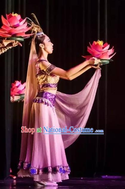 Chinese Yuan Qi Dunhuang Fairy Dance Lilac Dress Traditional Classical Dance Stage Performance Costume for Women