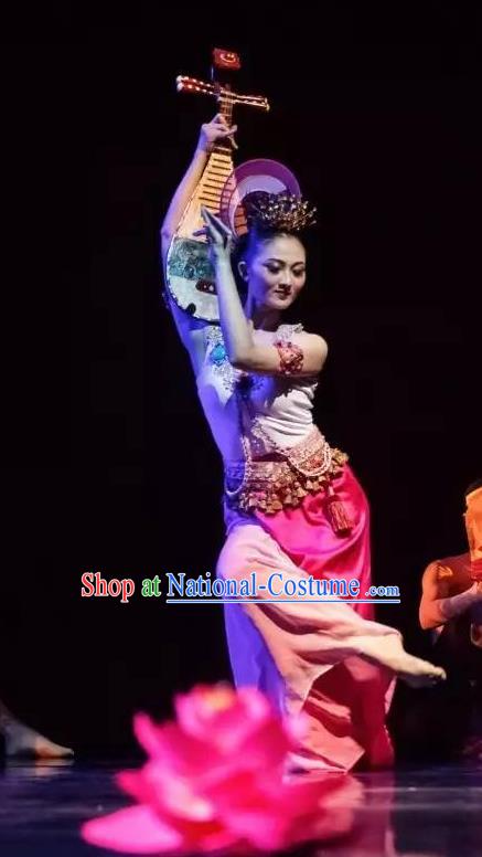 Chinese Yuan Qi Dunhuang Flying Apsaras Dance Pink Dress Traditional Classical Dance Stage Performance Costume for Women