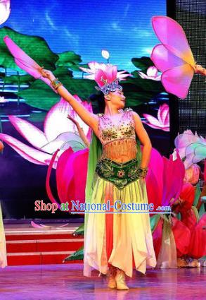 Chinese Lotus Dance Dress Traditional Classical Dance Stage Performance Costume for Women