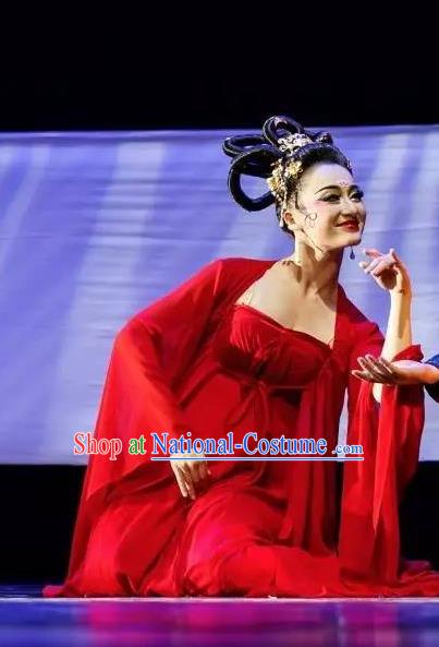 Chinese Chang Hen Tang Dynasty Consort Yang Dance Red Dress Traditional Classical Dance Stage Performance Costume for Women