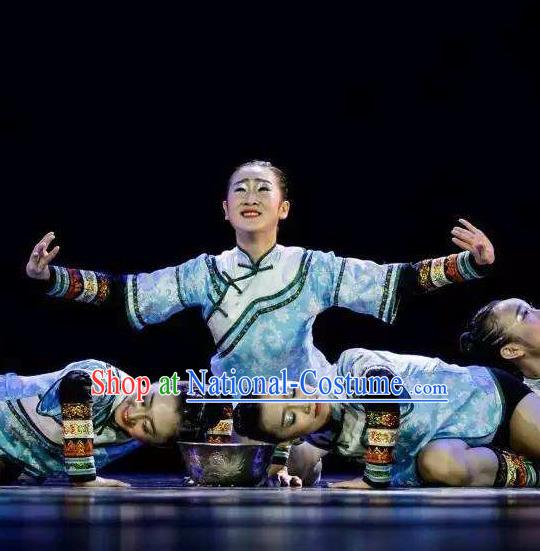 Chinese Fishermen Song Classical Dance Blue Dress Traditional Dance Stage Performance Costume for Women