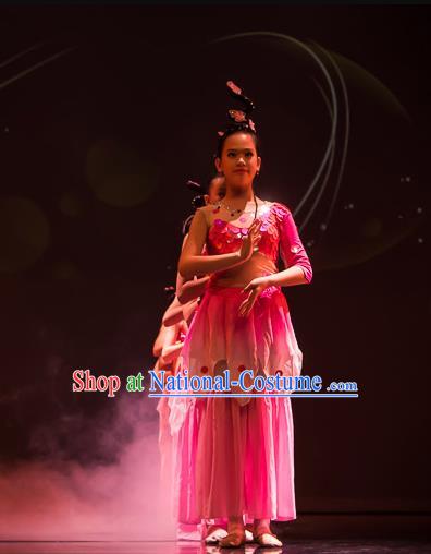 Chinese Ji Yue Tian Dance Pink Dress Traditional Classical Dance Stage Performance Costume for Women