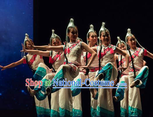 Ta Yun Cai Chinese Yi Nationality Dance Stage Performance Dress Traditional Folk Dance Costume for Women