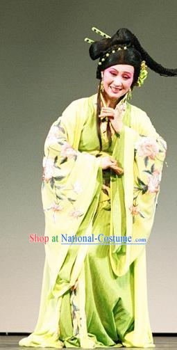 Chinese Shaoxing Opera Imperial Consort Green Dress Costumes Apparels and Headpieces Hedda or Aspiration Sky High Yue Opera Hua Tan Actress Garment