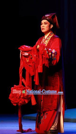 Chinese Yue Opera Wedding Young Man Qian Youliang Costumes and Headwear Shaoxing Opera Merchant Red Garment Apparels