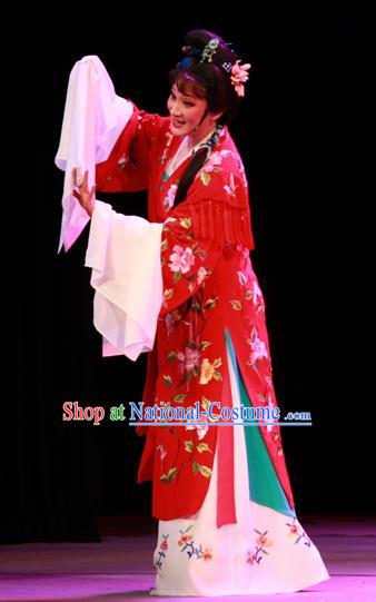 Chinese Shaoxing Opera Hua Tan Wedding Garment Costumes and Headpieces Li Hua Qing Yue Opera Actress Red Dress Apparels