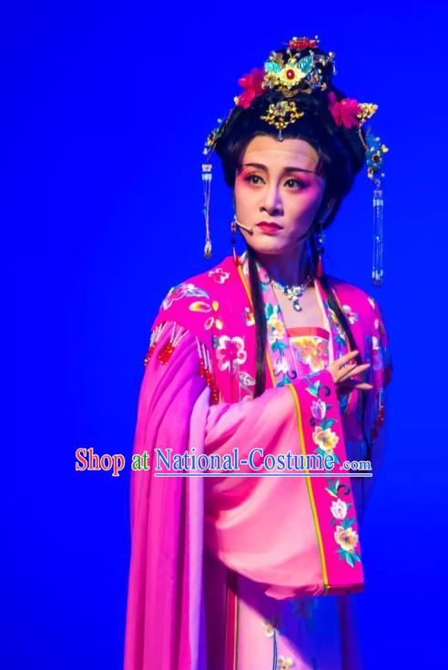 Chinese Shaoxing Opera Rich Lady Garment and Headpieces Li Hua Qing Yue Opera Actress Hua Tan Dress Apparels Leng Yan Costumes