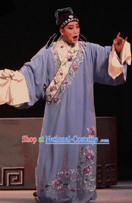 Chinese Kun Opera Hou Chaozong Purple Robe Apparels The Peach Blossom Fan Peking Opera Garment Young Male Costumes and Hat