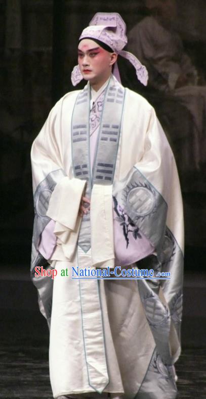 Chinese Kun Opera Scholar Xiao Sheng Apparels The Peach Blossom Fan Peking Opera Garment Niche Hou Chaozong Costumes and Hat