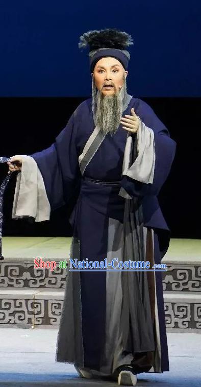 Chinese Yue Opera Elderly Male Zhang Yuanxiu Apparels and Hat Breeze Pavilion Shaoxing Opera Laosheng Poor Man Garment Costumes